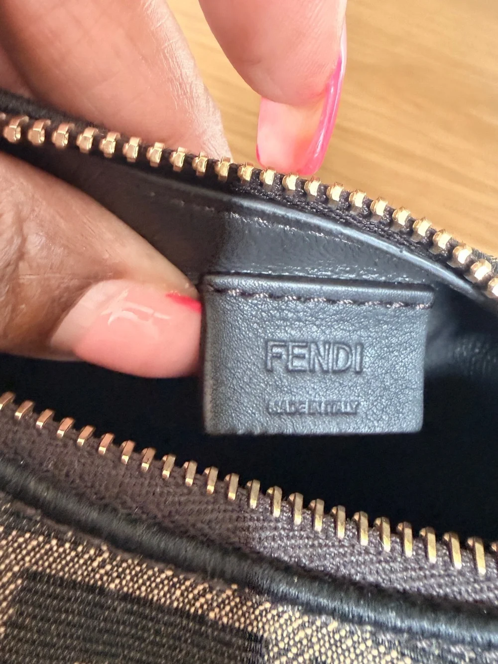 Fendi Black and Brown Monogram Zip Pouch with Gold Hardware